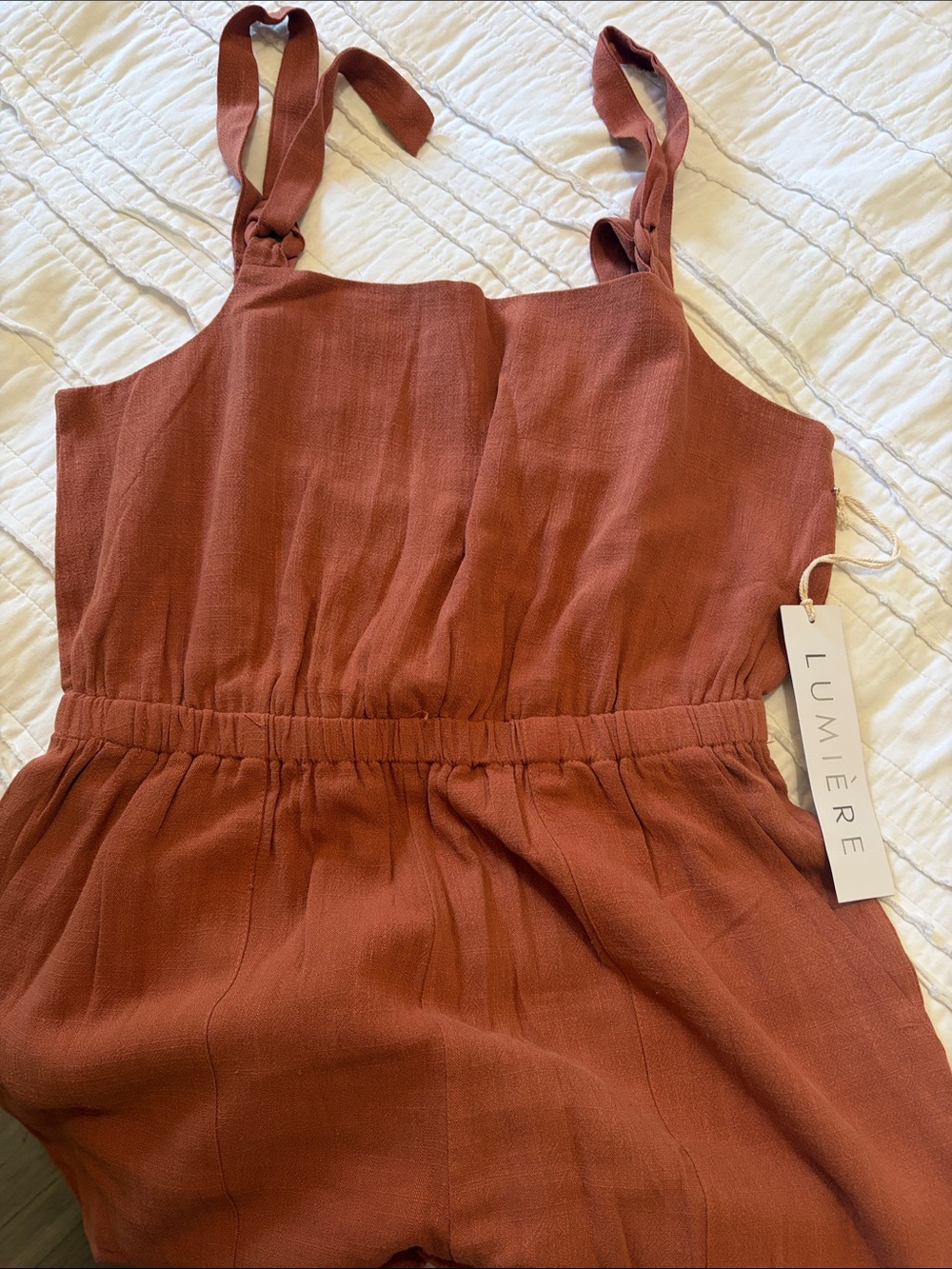 NWT Lumière Rust Tie-Strap Wide Leg Jumpsuit